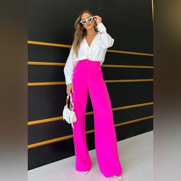 🏷️Zara Fuschia Pink Wide Leg Trouser Pants High Rise Office Siren menswear - Picture 16 of 16